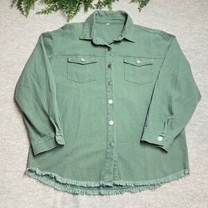 Green Shirt Jacket Womens Size Large Raw Hem Button Front Pockets
Spring EUC B3